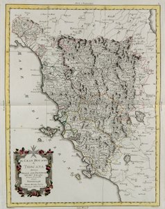 Le Grand-Duché de Toscane divisé en ses provinces, gravure de G. Zuliani tirée du Tome II du "Newest Atlas" publié à Venise en 1783 par Antonio Zatta, Collection Privée