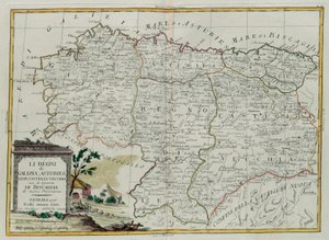 Les Royaumes de Galice, Asturies, Léon, Castilla Vieja avec le Conseil de Biscallia, gravure par G. Zuliani tirée du Tome I du Nouvel Atlas publié à Venise en 1776 par Antonio Zatta, Collection Privée - G. Zuliani
