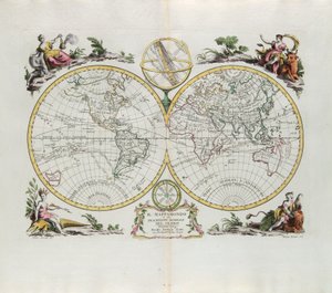 Carte du monde et description générale du globe, gravure de G. Zuliani tirée du Tome I du Nouvel Atlas publié à Venise en 1774 par Antonio Zatta