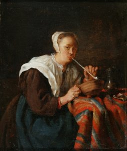 Une femme assise fumant une pipe - Gabriel (after) Metsu