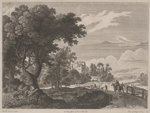 Paysage avec voyageurs traversant un pont - Gabriel (after) Perelle