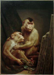 Singes regardant des peintures - Gabriel Cornelius Ritter von Max