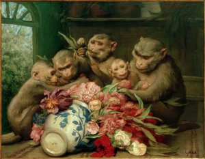 Botaniste (Singe avec un vase de fleurs) - Gabriel Cornelius Ritter von Max