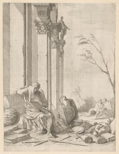 Philosophe en deuil près de la tombe d
