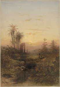 Coucher de soleil dans un paysage oriental - Gabriel Hippolyte Lebas