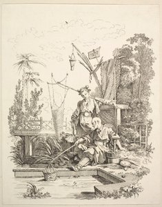 Un homme et une femme chinois pêchant près d