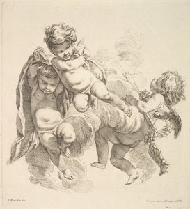 Trois Enfants Parmi les Nuages Portant une Draperie, 1738-45