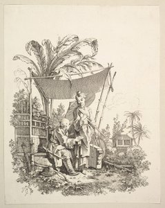 Femme montrant des curiosités à un soldat