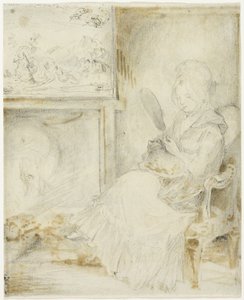Femme assise tenant un chat sur ses genoux - Gabriel Jacques de Saint Aubin