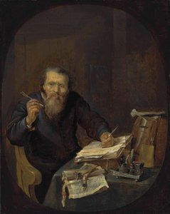 Un notaire affûtant sa plume, dans un intérieur - Gabriel Metsu