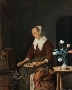 Femme mangeant, connue sous le nom de «Le Petit Déjeuner du Chat», vers 1661-64 - Gabriel Metsu