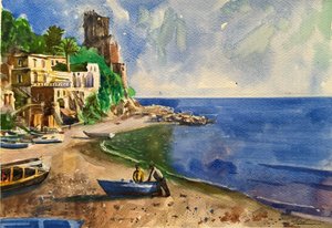 Bateaux à quai, 2024 (aquarelle sur papier)