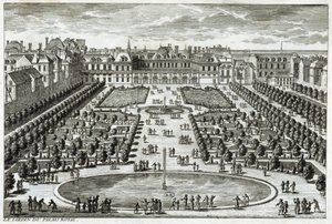 Vue du Parc du Palais Royal à Paris. Gravure par Perelle, fin 17e siècle - Gabriel Perelle