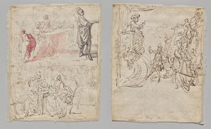 Scène de théâtre (recto); Boutique de lingerie et conversation (verso) - Gabriel de Saint Aubin
