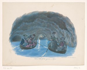 Personnages sur des barques dans la Grotte Bleue à Capri - Gaetano Dura