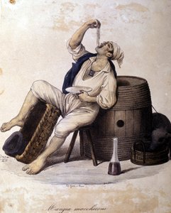 Napolitain mangeant des macaronis. Lithographie de Dura - Gaetano Dura