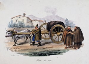 Chariot transportant un tonneau de vin