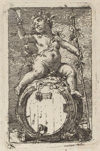 Le jeune Bacchus à califourchon sur un tonneau de vin