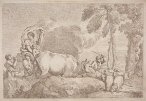 Une femme avec deux enfants à cheval - Gaetano Zompini, after Giovanni Benedetto Castiglione