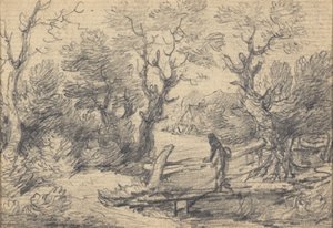 Paysage avec figure sur une passerelle