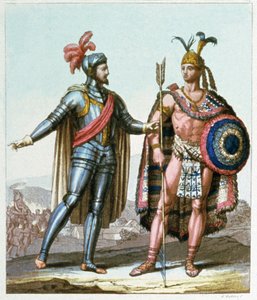 Hernán Cortés rencontrant Moctezuma II en 1519 - Gallo Gallina