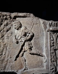Art gallo-romain : stèle représentant un gladiateur. 50 av. J.-C.-100 apr. J.-C. Metz. Musée des Beaux-Arts - Gallo Roman
