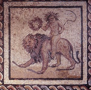 Art gallo-romain : pavement en mosaïque représentant un calendrier rustique. Allégorie de l