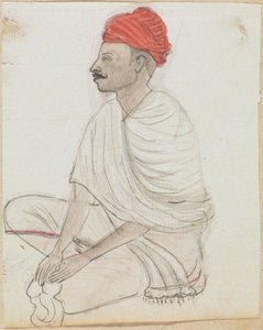 Homme avec un turban rouge assis en tailleur - Gangaram Chintaman Tambat