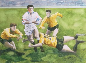 Match de rugby : Angleterre contre Australie en finale de la Coupe du Monde, 1991, Will Carling plaqué