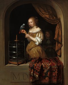 Une Femme Nourrissant un Perroquet, avec un Page, 1666