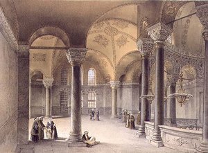 Haghia Sophia, planche 14 : la galerie orientale, gravé par Louis Haghe, publié 1852
