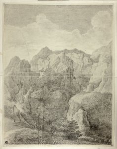 Paysage de montagne avec deux personnages au premier plan - Gaspard Dughet