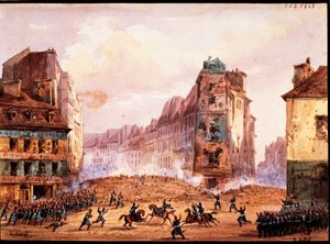 Scène de la Révolution de 1848, barricade de la rue Sainte-Catherine en février, par Gobaut, France - Gaspard Gobaut