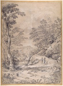 Route de montagne serpentant à travers bois et rochers - Gaspard Poussin Dughet