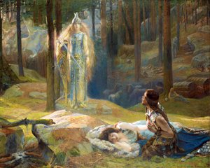 La révélation : Brunhilde découvrant Siegmund et Sieglinde - Gaston Bussiere