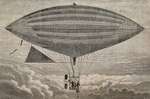 Ballon électrique avec hélice, prototype de Gaston (18473-1899) et Albert Tissandier (1839-1906), Paris, France, gravure de L