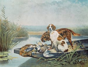 Souvenirs de chasse : « chiens et gibier » Aquarelle de Jules et Gaston Gelibert (19ème siècle) - Gaston Gelibert
