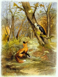 Fable de La Fontaine : Le Corbeau et le Renard (illustration, vers 1900) - Gaston Gelibert