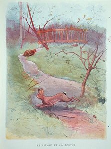 Le Lièvre et la Tortue, illustration des Fables de Jean de la Fontaine (1621-95) début du XXe siècle - Gaston Gelibert
