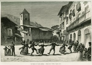 Danses sur la place publique. Gravure pour illustrer l