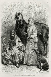 Portraits de M. Wilfrid Blunt (1840-1922), poète et écrivain, et de sa femme, Lady Anna Blunt (née King Noel (King Noel) 1837-1917), la première femme européenne à explorer le Moyen-Orient, portant une tenue de voyage, devant l