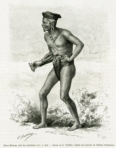 Sibou Mobang, chef des cannibales. Gravure par G. Vuillier, pour illustrer l