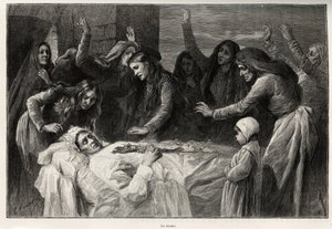 Le vocero, chant funèbre corse appelant à la vengeance. Gravure et histoire La Corse par Gaston Vuillier (1845-1915), en 1890, dans Le tour du monde, nouveau journal des voyages, sous la direction d