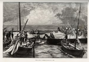 Pêche au thon (mattanza) : la chambre de la mort, les thons pressés dans un espace restreint sont couverts par les harpons des pêcheurs. Gravure et histoire "La Sardaigne" par Gaston Vuillier (1845-1915), en 1890, dans "Le tour du monde, nouveau journal de - Gaston Vuillier