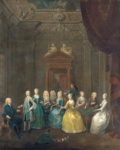 Portrait de la famille Porten prenant le thé dans un intérieur somptueux - Gawen Hamilton