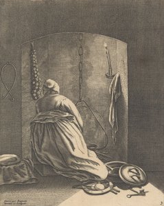 Une femme cuisinant, Planche 3 de Cinq occupations féminines, vers 1640-57 - Geertruydt Roghman