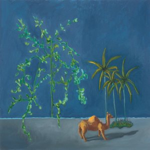 Chameau et deux arbres, 2019 (huile sur carton) - Genevieve French