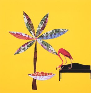 Flamant avec oranges (collage) - Genevieve French