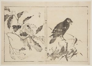 Deux pièces représentant des oiseaux et des fleurs (estampe sur bois en couleur) - Gensho Gensho