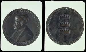 Médaille portrait, avers représentant le sultan Mehmed II (1432-81) représentant trois couronnes (bronze) - Gentile Bellini
